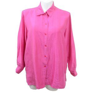 VTG Elizabeth Terrell 100% Silk Plus Size 1X Button Down Shirt Women's Fuchsia